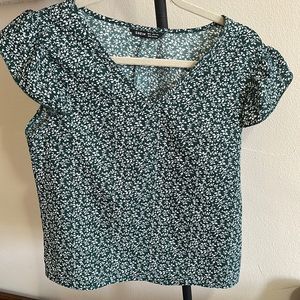 Green flower print top